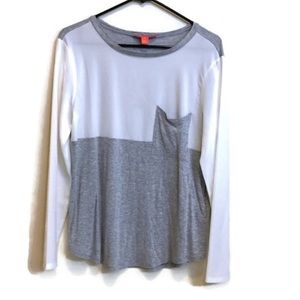 Two Toned Color Block Crew Long Sleeve Neck Pocket Raglan